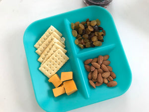 Teal Silicone Kiddiebites Plate with Kids snack