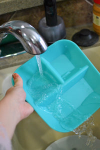 Teal Silicone Kiddiebites Plate in Sink